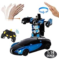 Womdee RC Car Transformer Robot, 1:14 Remote Control Car and Robot, Racing Car, Gesture and Remote Control Deformation Car, Transformers Robot RC Car Toys for Kids Gift (Blue Bugatti)