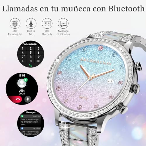 ZKCREATION Women's Smart Watch with Calls and WhatsaApp – Women's Smartwatch with Blood Pressure Heart Rate Monitor Activity Bracelet with Sleep Monitor 20 Sports Mode Bracelet Watch Gifts for Women