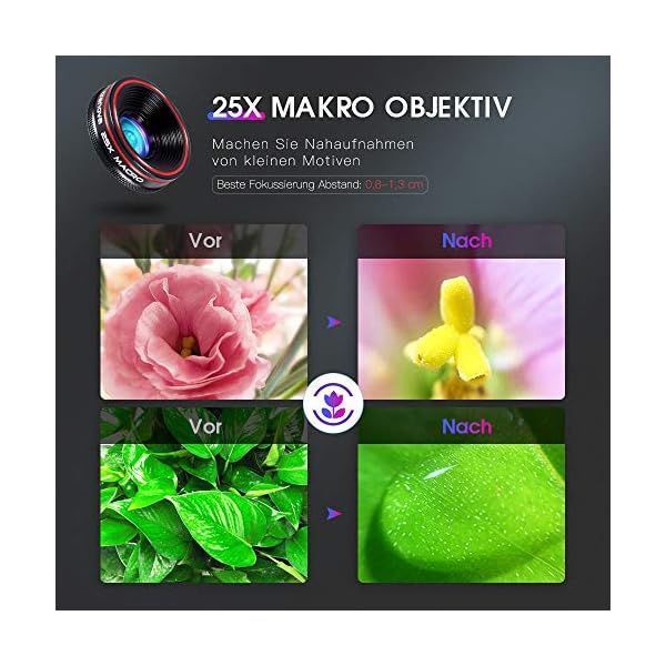 Crenova Handy Objektiv Kamera Linse Kit 22x Zoom Teleobjektiv, 235° Fischaugen objektiv, 25 Makro Objektiv und 0,62… – Bild 7