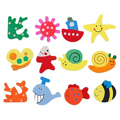 C-Pioneer 24pcs Wooden Cartoon Animal Fridge Magnet Stickers Cute Toys Gifts for Kids
