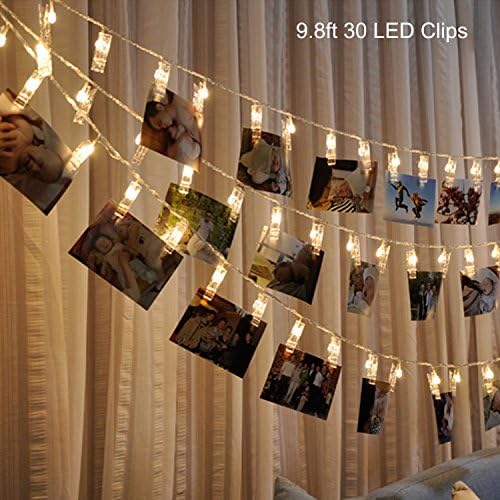 B1ST LED Photo Clip String Lights 9.8ft 3M 30 Clips Lights Battery Powered Rope Lighting Wedding Party Christmas Home Decor strand Light for Pictures Notes Artwork LED Decor (3M Warm White)