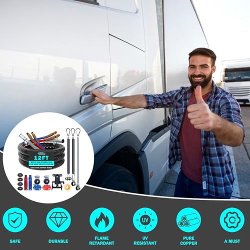 CheeMuii - Kit de línea de aire de semirremolque de 12 pies con soporte Gladhand y resortes, mangueras de freno rojo y azul y cable de remolque de 7 vías 3 en 1 para tractor