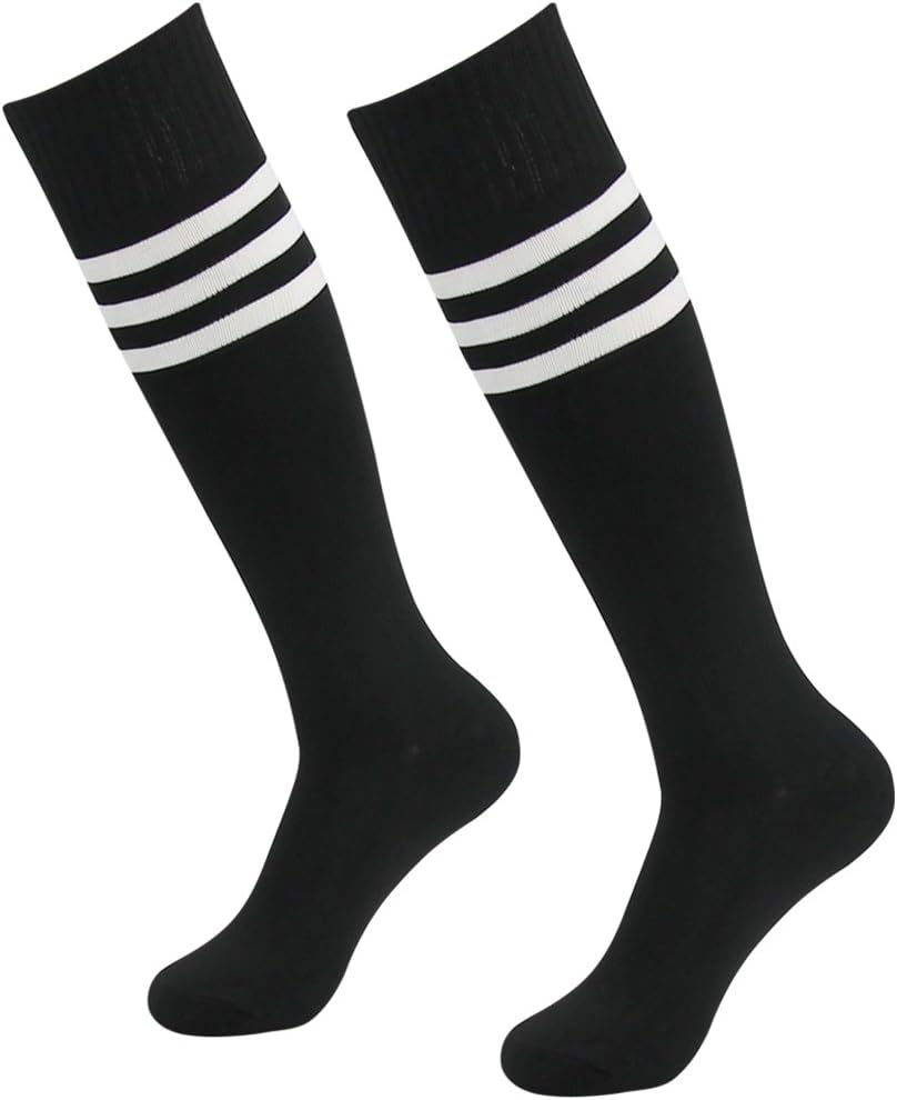Unisex Cushioned Soccer Lucky Commerce Over The Calf Comfort Soccer Baseball Team Long Tube Socks Black 2 Pairs