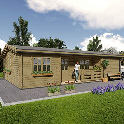 Chaletdejardin.fr Chalet de Jardin en Bois UZES, 70m², avec terrasse Couverte, 58mm d'épaisseur de Mur