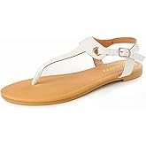 YLULEFFA Sandals for women - Womens Comfortable Cute Flat Thong Sandals - Women’s Summer Sandal Shoes with Adjustable Ankle Buckle T-Strap