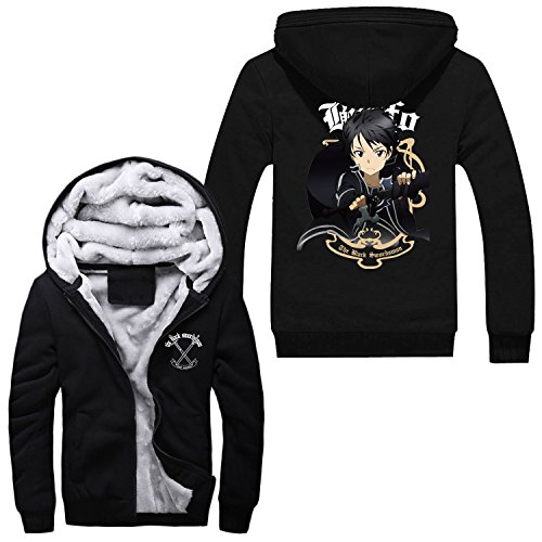 Mens Fleece Hoodie Coat Sword Art Online SAO Kirito Asuna Zip up Hoodie Jacket Costume Outwear (L)