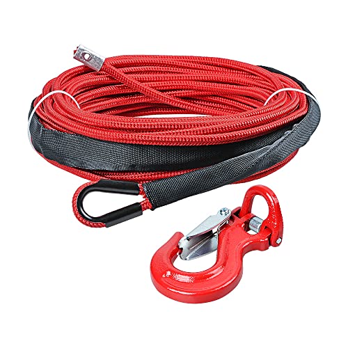 Astra Depot 50' x 1/4 7000lbs Red Synthetic Winch Rope Rock All Heat