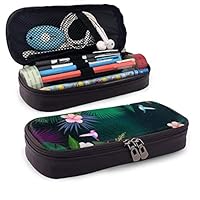 Colorful Flowers Leaf Hummingbirds PU Leather Pencil Pen Case Pouch Bag School Office Coin Purse Cosmetic Makeup Bag