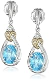 Sterling Silver and 14k Yellow Gold Diamond Accent Swiss Blue Topaz Love Knot Earrings