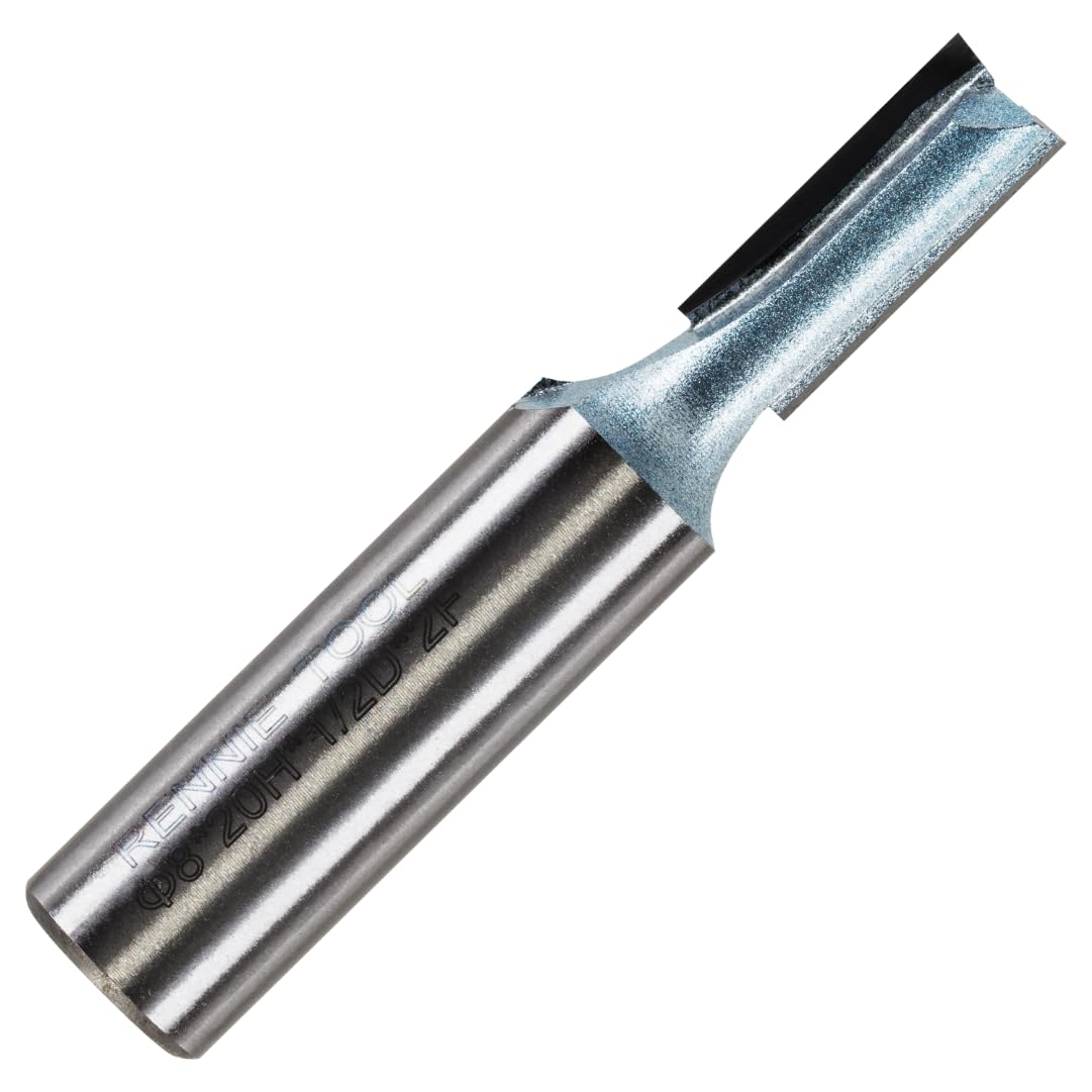 Rennie Tools - 8mm Cutting Diameter x 20mm Flute x 1/2" Shank TCT Tipped 2 Flute Straight Router Cutter Bit. Compatible With Makita Trend Festool Hikoki Dewalt Router Etc. 8mm Router Bit