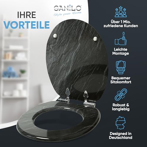 Sanilo Toilet Seat with Soft-Close Mechanism, Many Toilet Seat Lids to Choose From, Nice Finish, Easy Assembly, Sturdy Hinges (Granite)