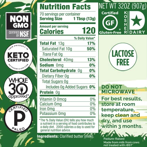 4th & Heart Original GrassFed Ghee, 32 Ounce, Keto, Pasture Raised