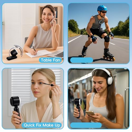 Morelax Portable Hand Fan Turbo Cooling 10 m/s, 5 Speed with LED Display, 4000 mAh, Folding Fan for Desk/Neck/Pocket for Travel, Makeup, Outdoor, Black