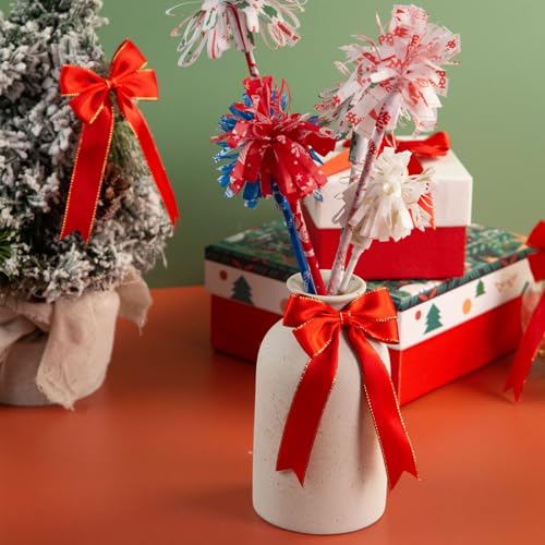 MCPINKY 20PCS Christmas Red Ribbon Bows, Red Satin Bows for Crafts Pre-Made Bows Gift Bows for Christmas Tree Wreath Treat Bags Wine Bottle Hair Band