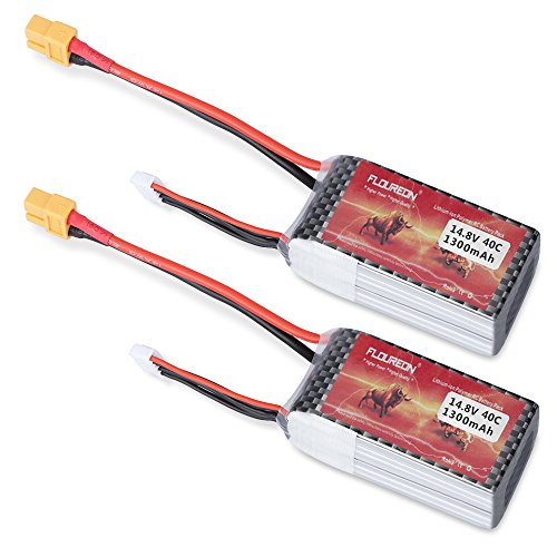 Floureon 2 Packs 4S 14.8V 1300mAh 40C with XT60 Plug Lipo Ba