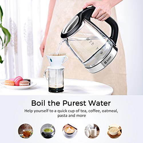 Habor Electric Kettle(BPA Free), 2L Glass Electric Tea Kettle, Cordless with LED Indicator, Water Boiler with Boil-Dry Protection, Stainless Steel Inner Lid & Bottom - Thumbnail 6