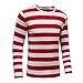 OThread & Co. Men's Long Sleeve Striped T-Shirt Basic Crew Neck Shirts (Medium, Red&White)