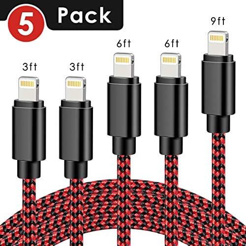Gordess Mfi Certified Lightning Cable 5Pack 3ft 6ft 10ft Nylon Braided USB Fast Charging& Syncing Cord Compatible iPhone 11Pro 11Pro iPhone Charger XS/Max/XR/8/Plus/ 7/Plus/6S/Plus{RED}