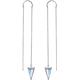Threader Earrings Triangle Earrings Sterling Silver Created Opal Dangle Drop Long Chain Earring for Women Thread Earrings