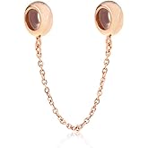 925 Sterling Silver Stopper Safety Chain Bead Charm for European Charm Bracelets (Rose Gold)