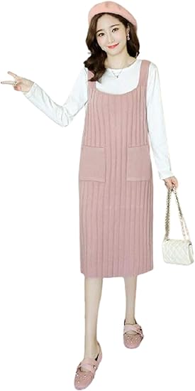 Amazon マモル レディース サロペット ロング ニット スカート ジャンパースカート ワンピース ロング丈 秋 冬 春 ミディ丈 むらさき ワンピース チュニック 通販