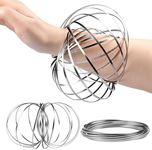 Amazing Magic Flow Rings Kinetic Educational Spring Toy Funny Outdoor Game Intelligent Relax 3D Kinetic Ring Spring Bracelet Stainless Metal Galactic Globe Toy Fit for Kids Boys Girl Adults (Silver)