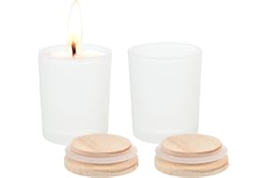 SUPVOX 2pcs Frosted White Aromatherapy Candle Cups with Wooden Lids, Small DIY Wax Melt Containers