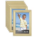 Icona Bay 4x6 Picture Frames (6 Pack, Gold) Picture Frame Set, Wall Mount or Table Top, Set of 6 Inspirations Collection
