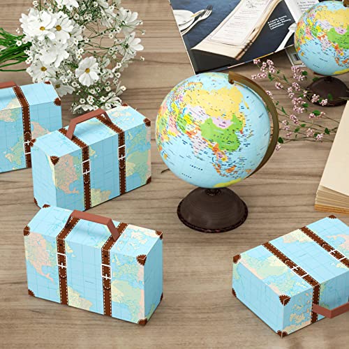 VGOODALL Suitcase Favor Boxes, 50PCS World Map Mini Suitcase Boxes Wedding Candy Boxes for Travel Theme Wedding Baby Bridal Shower