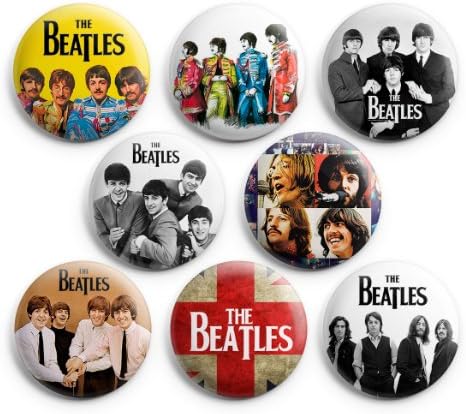 The Beatles Graphic Pinback Buttons Badge 1.25" (Set of 8) NEW EDITION