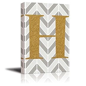 The Letter H in Gold Leaf Effect on Geometric Background - Modern Hip Young Art Art - Canvas Art Home Art - 12x18 inches