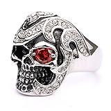 JDZ Amulets Men's Stainless Steel Red Eyes Skull Head Gothic Biker Ring Jewelry