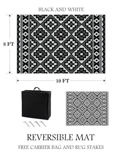Outdoor Rug-Patio Rug 8X10 Outdoor Carpet Waterproof Reversible Outdoor Rugs Portable RV Mat Plastic Straw Mat for Patio Balcony RV Camping Backyard Picnic