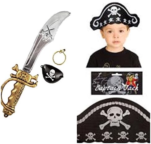 Pirate Sword Eye Patch Hat And Earring Child Boy Girl Book Week Fancy Dress