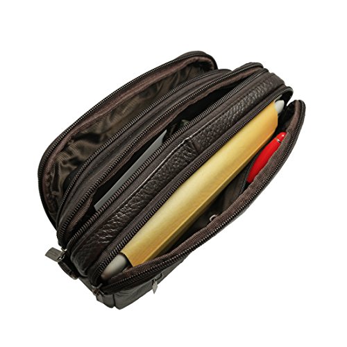 Mens Handbag Cowhide Leather Crossbody Shoulder Messenger Bag Organizer Checkbook Wallet Purse (S Brown) - Thumbnail 5