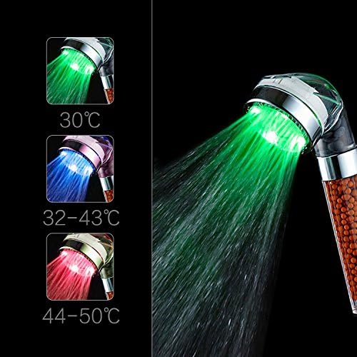 ICFPWER LED Shower Head, Negative Ionic Double Filter Removes Heavy Metals, Chlorine, Bacteria And Impurities, Emperature Sensor 3 Color Changing, ICFPWR LED Handheld Shower Head [Small]