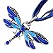 LackingOne Rhinestone Inlay Gem tone Dragonfly Pendant Necklace With Chain Color Silver Blue