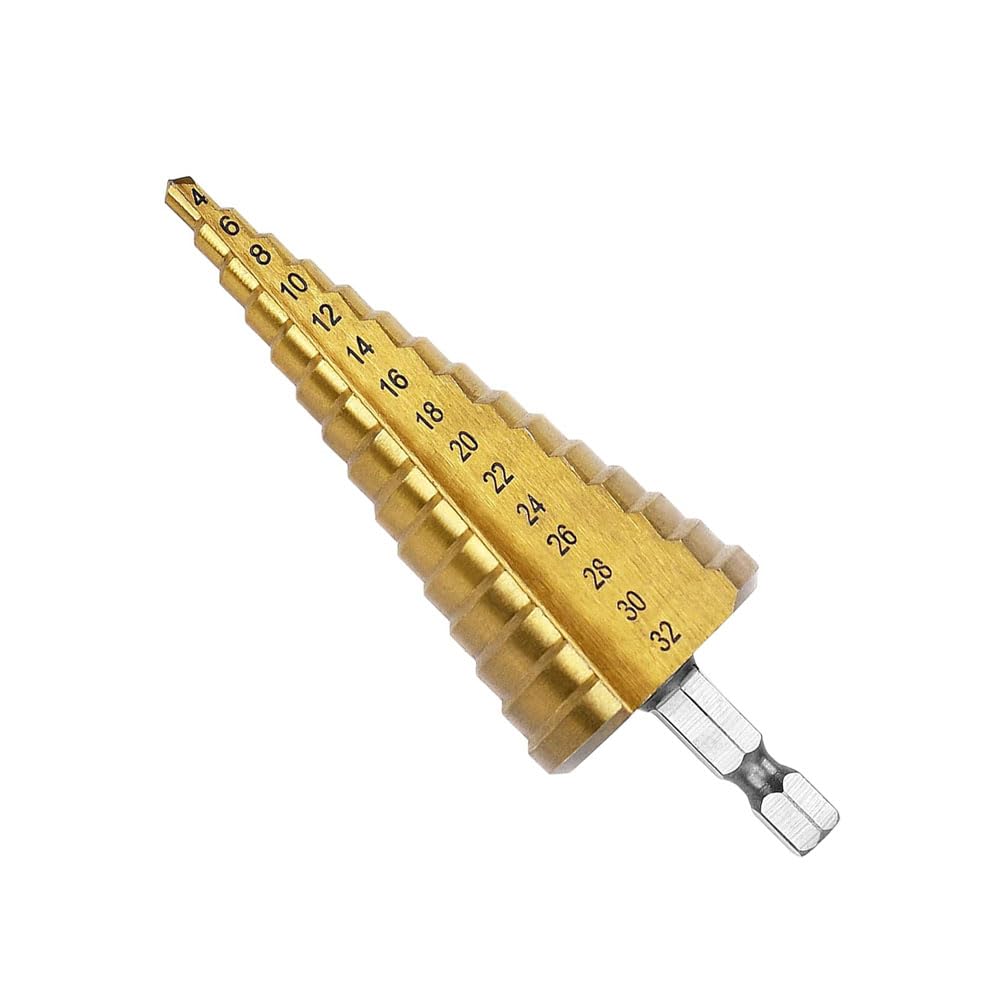 Fongmore 4-32mm HSS Titanium Coated Step Drill Bit High Speed Steel 1/4" Hex Shank Quick Change Cone Drill Bit Hole Cutter For Metal Plastic Wood
