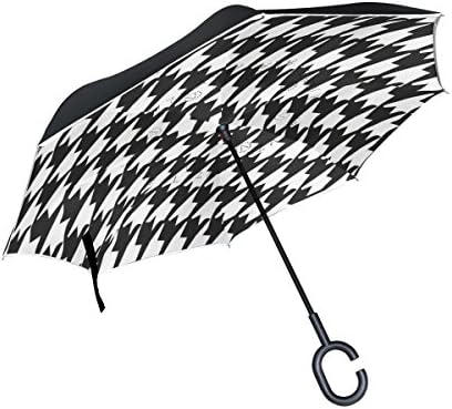 THUNANA Houndstooth Pattern Automatic Windproof UV Proof Folding Cars Reverse Inverted Umbrella for Women Men