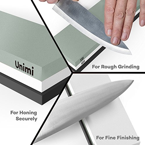 Unimi Whetstone 2-IN-1 Sharpening Stone 1000/4000 Grit Water Stone, Knife Sharpener Rubber Stone Holder Included
