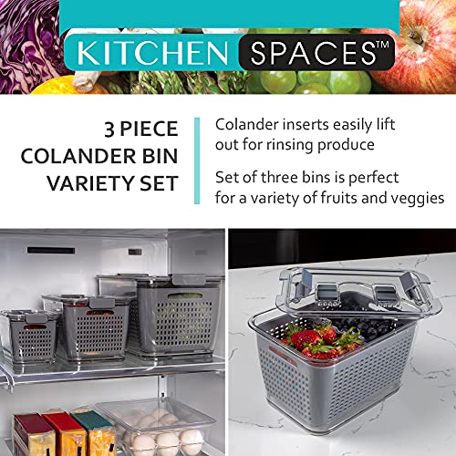 Kitchen Spaces Gray Colander Bin Variety Pack, Fridge Organizers