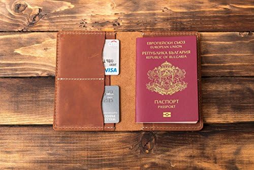 Passport Cover and Wallet Handmade from Crazy Horse Brown Leather Father's Day Gift for Him