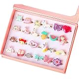 PinkSheep Little Girl Jewel Rings in Box, Adjustable, No Duplication, Girl Pretend Play and Dress Up Rings (24 Bling Bling Ring)