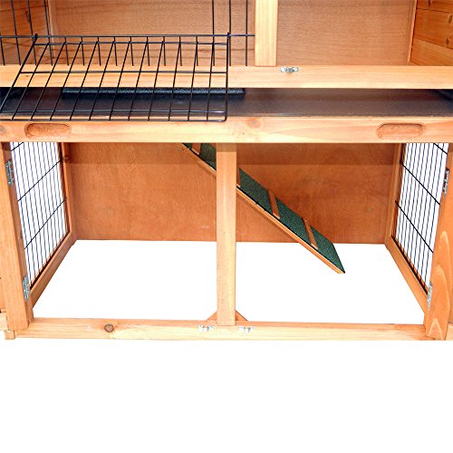 Olymstore 40'' Wooden Rabbit Hutch Chicken Coop House with Tray Ladder, Triangle Roof Waterproof Wood Pet Cage for Small Animals - Thumbnail 6