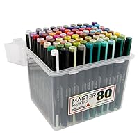 80 Color Master Markers Permanent Professional Dual Tip Alcohol Double-Ended Art Markers with Chisel Point and Brush Tip - Soft Grip Barrels, Includes: Plastic Storage Case