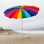 Beach Umbrella Rainbow Includes Carry Bag - 8 Foot Rainbow Color with Sand Anchor Auger