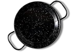 30cm Diameter (4 People) Enameled Steel Paella Pan, Traditional Spanish Cookware, Black Speckled Finish, Oven and Open Fire S