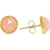 Gempires Round Rose Cut Gemstone Stud Earrings for Women | Gold Plated Hypoallergenic Non Tarnish Crystal Studs | Lightweight Minimal Everyday Earrings for Work Travel and Formal Events