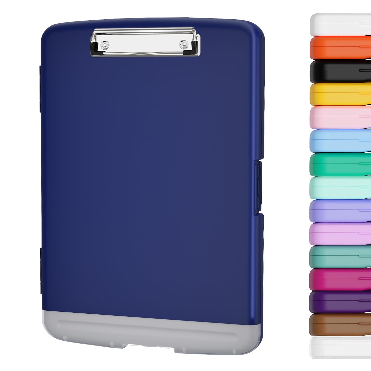 Photo 1 of Piasoenc Clipboard with Storage, 8.5 x 11 Organization Box with Pen Holder and A4 Legal Paper Folder, Heavy Duty Plastic, Folio & Side-Opening, Low Profile Clip for Nurses, Teachers,Navy Blue