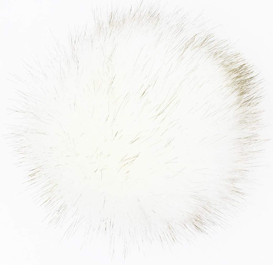 SUSULU Pack of 12 Fluffy Faux Fox Fur Pompoms with Elastic Cord for Knitting Hats Accessories ,4.7inch (Cream White with Brown Tip)